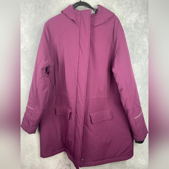 Duluth Trading Thinsulate Windbreaker Zip Long Jacket Hooded Zip Snap Purple 2XL - Picture 5 of 11